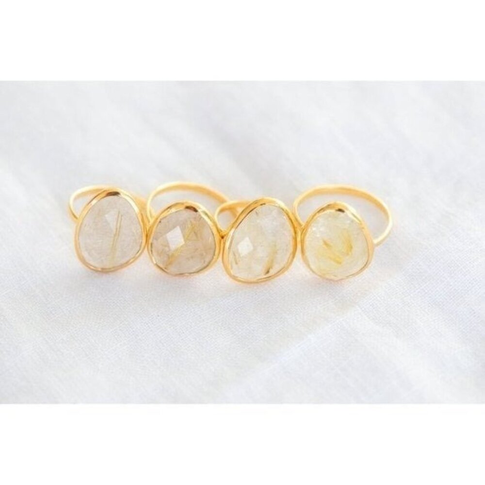 Statement Ring Gold Rutile Quartz Gold Vermeil Beautiful Faceted Rutile Quartz - Picture 9 of 15